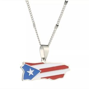 COPY - Stainless steel PUERTO RICO FLAG MAP ISLAND NECKLA